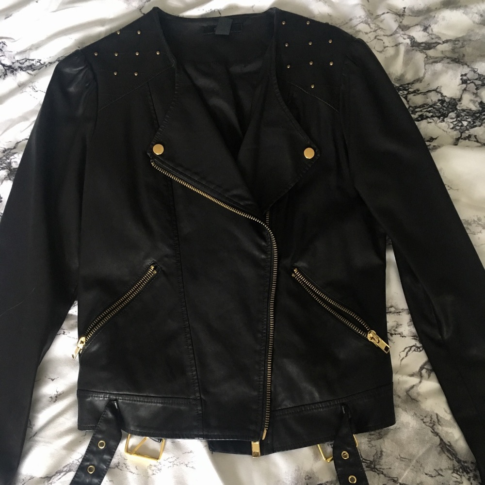 NWOT Forever 21 Faux Leather Belted Biker Jacket